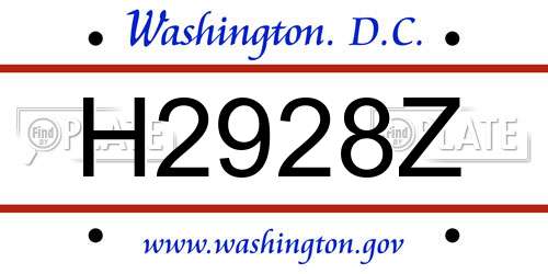 H2928Z District Of Columbia License Plate
