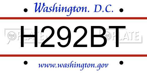 H292BT District Of Columbia License Plate