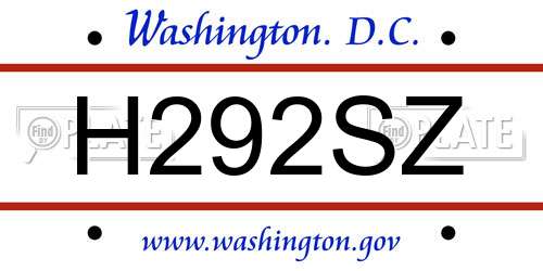 H292SZ District Of Columbia License Plate