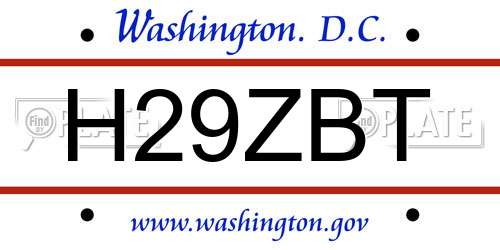 H29ZBT District Of Columbia License Plate