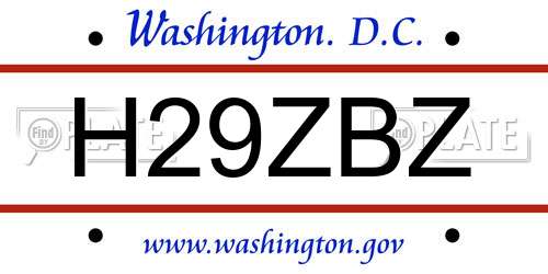 H29ZBZ District Of Columbia License Plate
