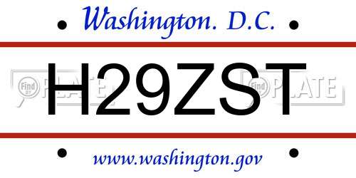 H29ZST District Of Columbia License Plate