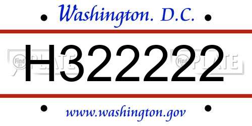 H322222 District Of Columbia License Plate