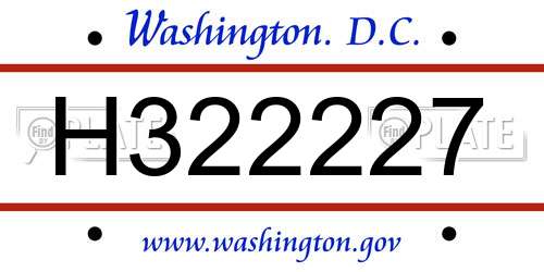 H322227 District Of Columbia License Plate