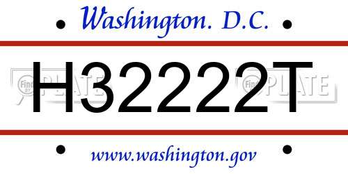 H32222T District Of Columbia License Plate