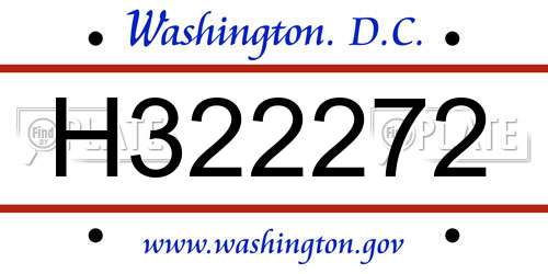 H322272 District Of Columbia License Plate