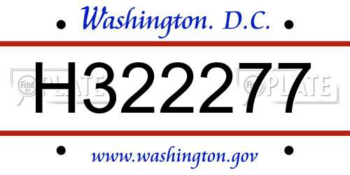 H322277 District Of Columbia License Plate