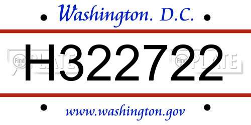 H322722 District Of Columbia License Plate