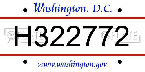 H322772 District Of Columbia License Plate