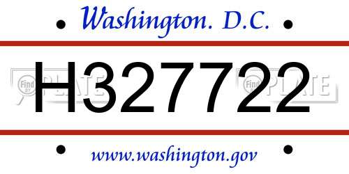 H327722 District Of Columbia License Plate