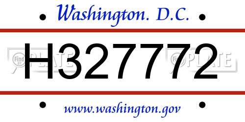 H327772 District Of Columbia License Plate