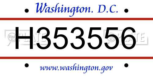 H353556 District Of Columbia License Plate