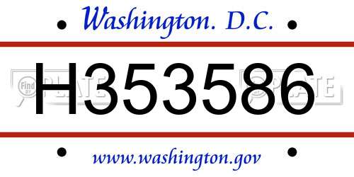 H353586 District Of Columbia License Plate