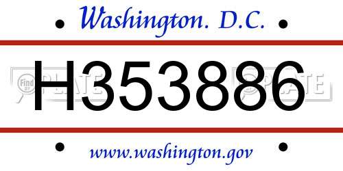 H353886 District Of Columbia License Plate