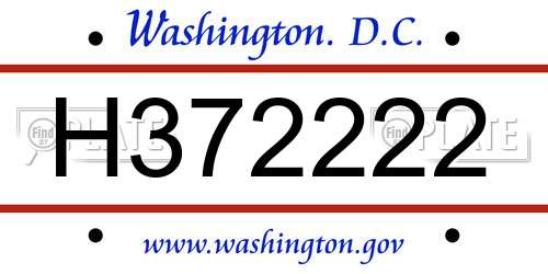 H372222 District Of Columbia License Plate
