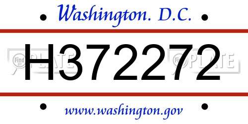 H372272 District Of Columbia License Plate