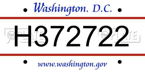 H372722 District Of Columbia License Plate
