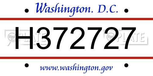H372727 District Of Columbia License Plate