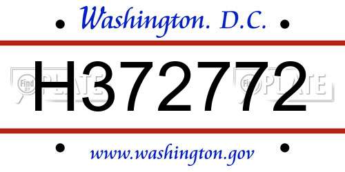 H372772 District Of Columbia License Plate