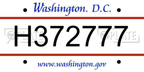 H372777 District Of Columbia License Plate