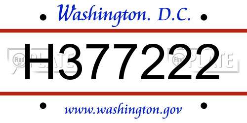 H377222 District Of Columbia License Plate
