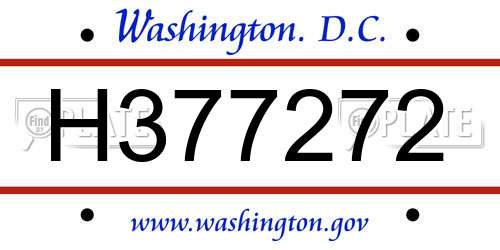 H377272 District Of Columbia License Plate