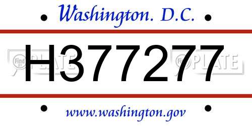 H377277 District Of Columbia License Plate
