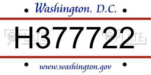 H377722 District Of Columbia License Plate