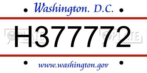 H377772 District Of Columbia License Plate