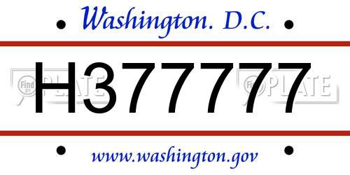 H377777 District Of Columbia License Plate