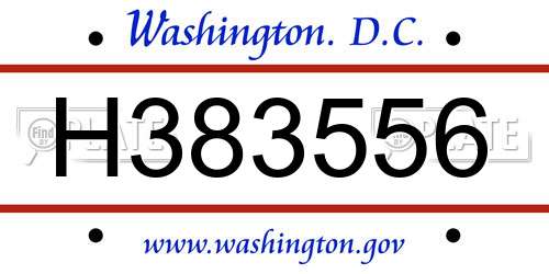 H383556 District Of Columbia License Plate