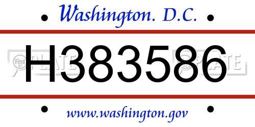 H383586 District Of Columbia License Plate