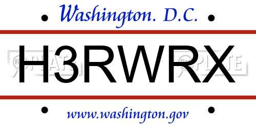 H3RWRX District Of Columbia License Plate