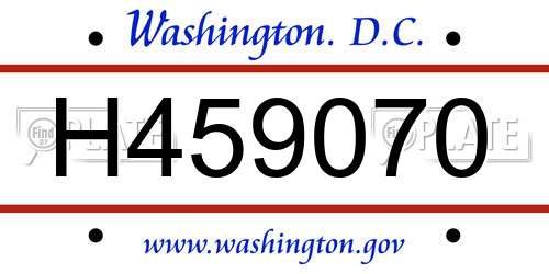 H459070 District Of Columbia License Plate