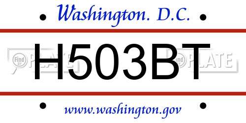 H503BT District Of Columbia License Plate