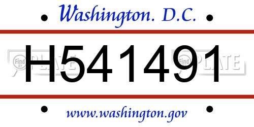 H541491 District Of Columbia License Plate
