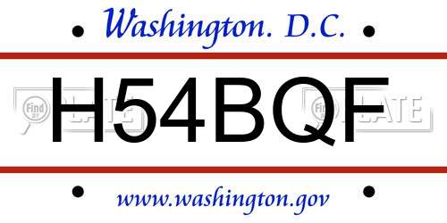 H54BQF District Of Columbia License Plate