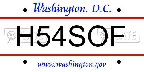 H54SOF District Of Columbia License Plate