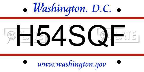 H54SQF District Of Columbia License Plate