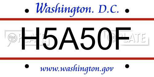 H5A50F District Of Columbia License Plate