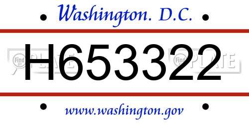 H653322 District Of Columbia License Plate
