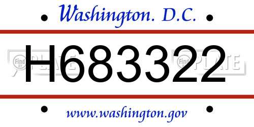 H683322 District Of Columbia License Plate