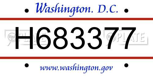 H683377 District Of Columbia License Plate