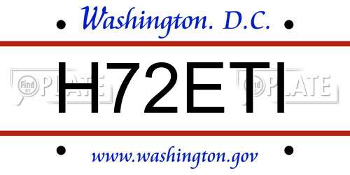 H72ETI District Of Columbia License Plate