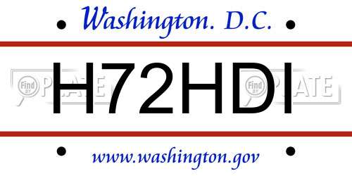H72HDI District Of Columbia License Plate