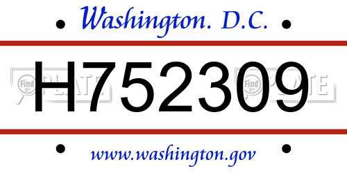 H752309 District Of Columbia License Plate