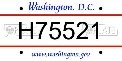 H75521 District Of Columbia License Plate