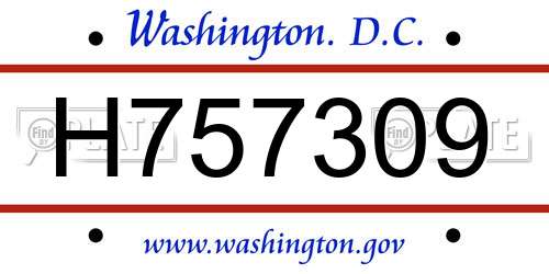 H757309 District Of Columbia License Plate