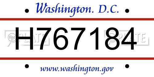 H767184 District Of Columbia License Plate
