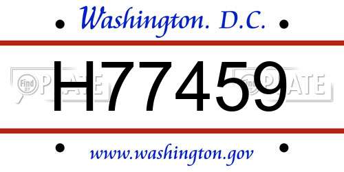 H77459 District Of Columbia License Plate